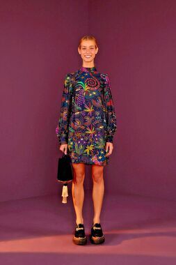 Farm Rio Mini Dress, Long Sleeve, Amazonia, Rainforest, Size Small, New